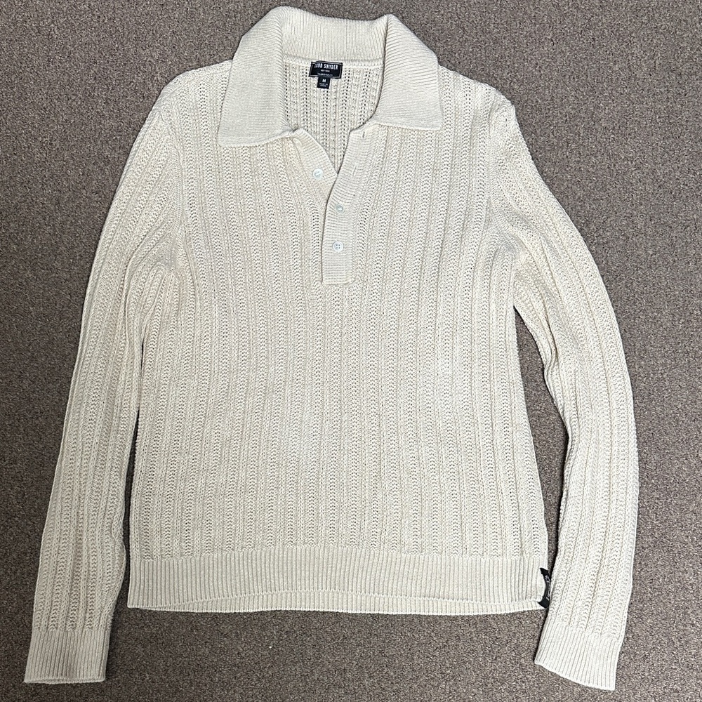 Talbots Cream Cable-Knit Polo Sweater